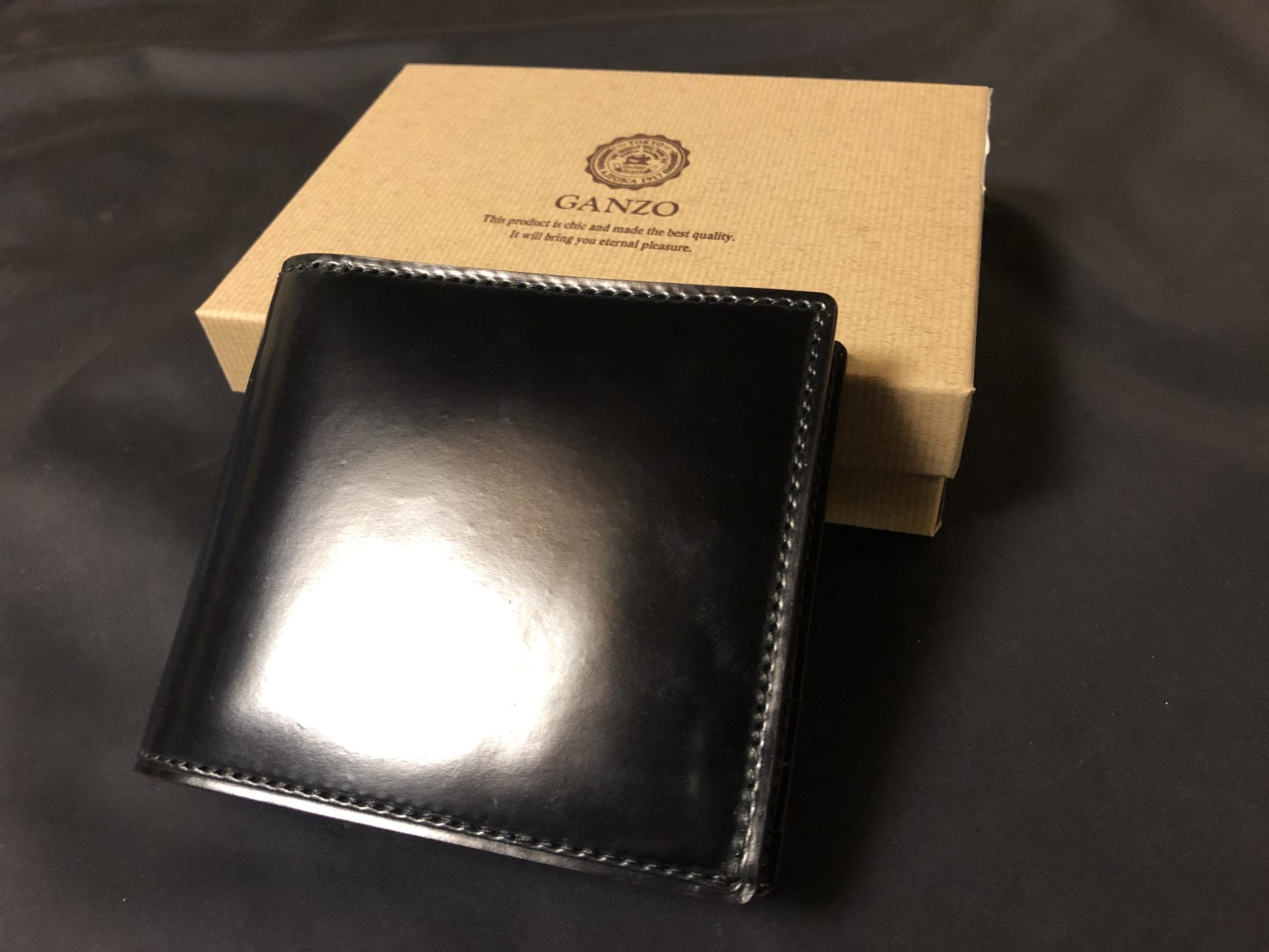 GANZO ガンゾ シェルコードバン2 ブラック 小銭入れ付き 二つ折り財布